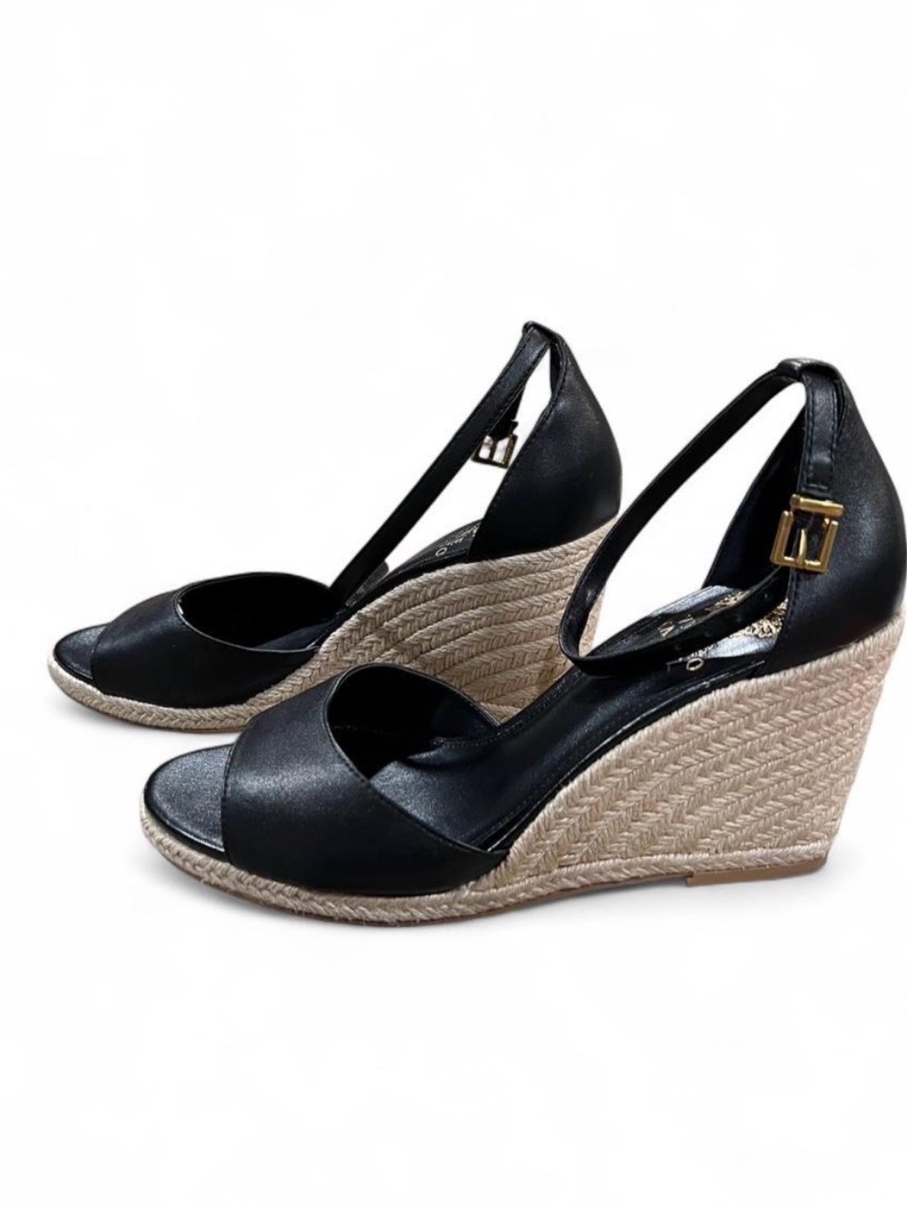 NWOT Black Wedge Espadrille Sandals with Ankle Strap - Women